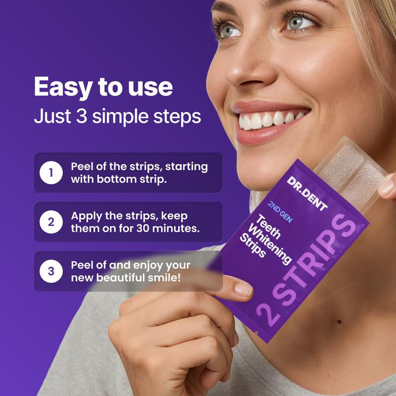 DRDENT Purple Teeth Whitening Strips - 7/21 Whitening Sessions - Safe for Enamel - Non Sensitive Teeth Whitening - Peroxide-Free